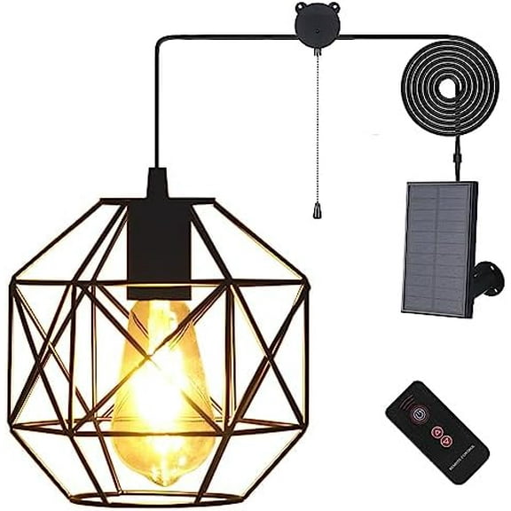 Solar Pendant Lights Outdoor, Shed Light Solar Powered Gazebo Lights Outdoor Chandelier Hanging Lights,Solar Lights Indoor with Pull Cord for Home Chicken Coop Barn Garage Storage