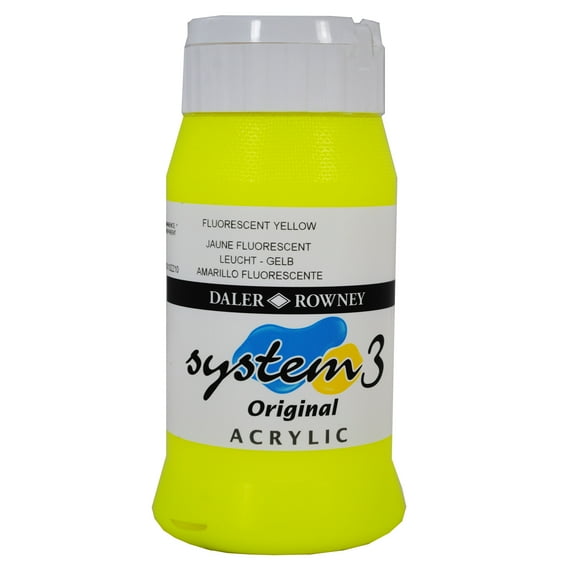 Daler-Rowney Original System 3 Acrylic, 500ml Bottle, Fluorescent Yellow