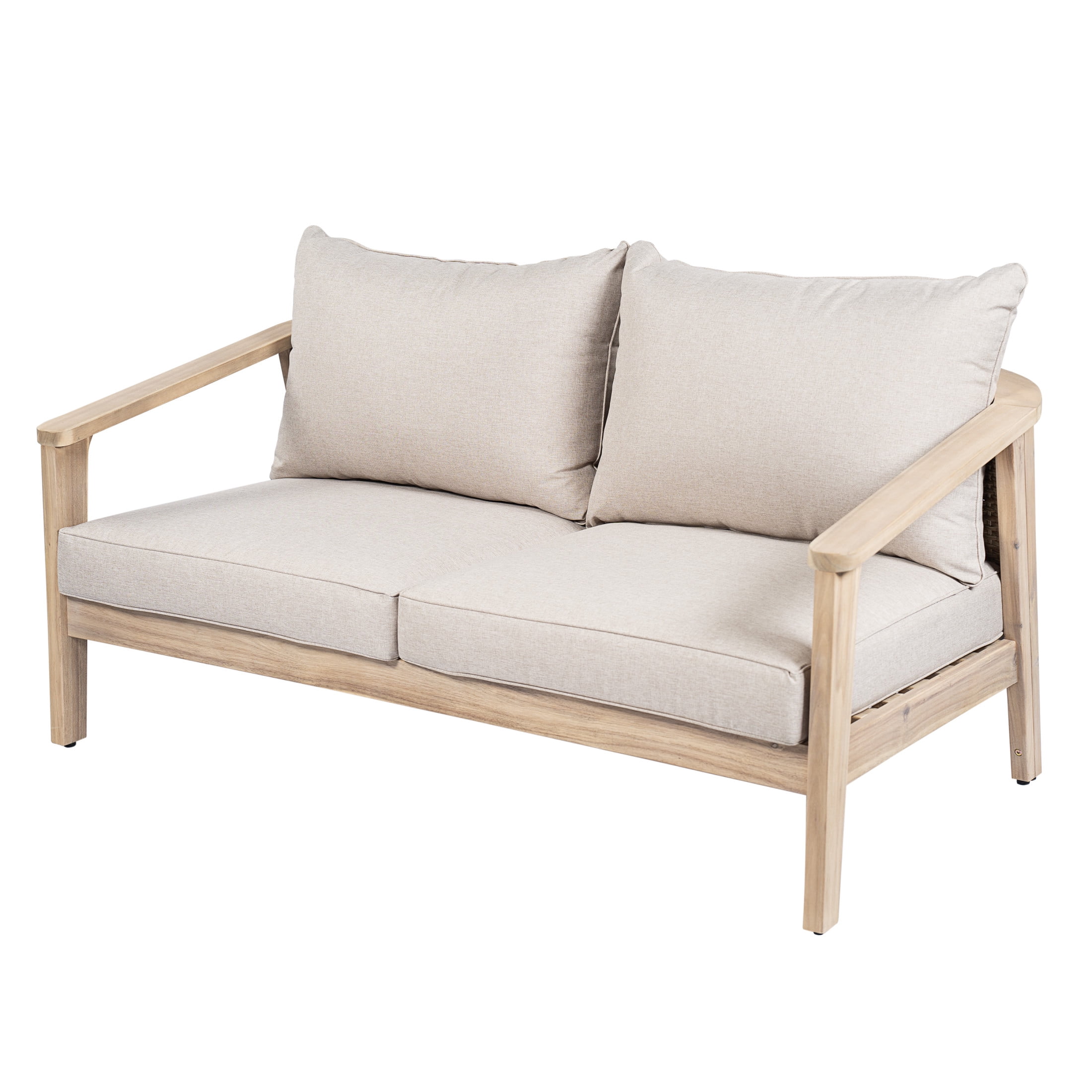 Christopher Knight Home Outdoor Loveseat with Cushions, Wicker Backrest, Light White + Beige