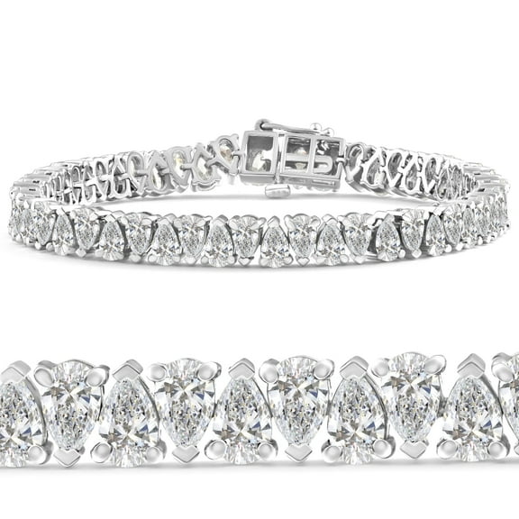 Pompeii 10Ct Pear Shape Diamond Tennis Bracelet Wide 14k White Gold Lab Grown (F,VS1)