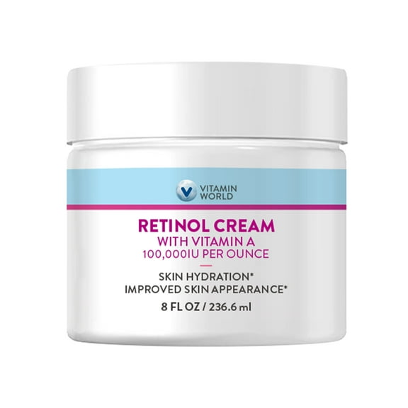 Vitamin World Retinol Cream 100,000 IU 8 oz., Gentle Retinol Night Cream for Face with Retinyl Palmitate & Dual Vitamin E & Coconut Oil, Face Moisturizer, Anti-Aging Wrinkle Cream