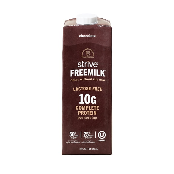 Strive Chocolate FreeMilk, Lactose Free, Animal-Free Dairy Milk, 10g Protein, 50% Less Sugar, 32 fl oz