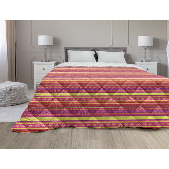 Mexican Down Alternative Comforter, Colorful Pattern Retro Colors Checkered Pattern Geometric Indigenous Details, Microfiber Quilt for All Season, 5 Sizes, Multicolor, by Ambesonne