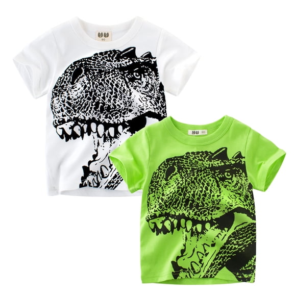 RTKFRFLM Boys Cotton Dinosaur Tee Short Sleeve Casual Graphic T-Shirt for Kids Green 6-7 Years