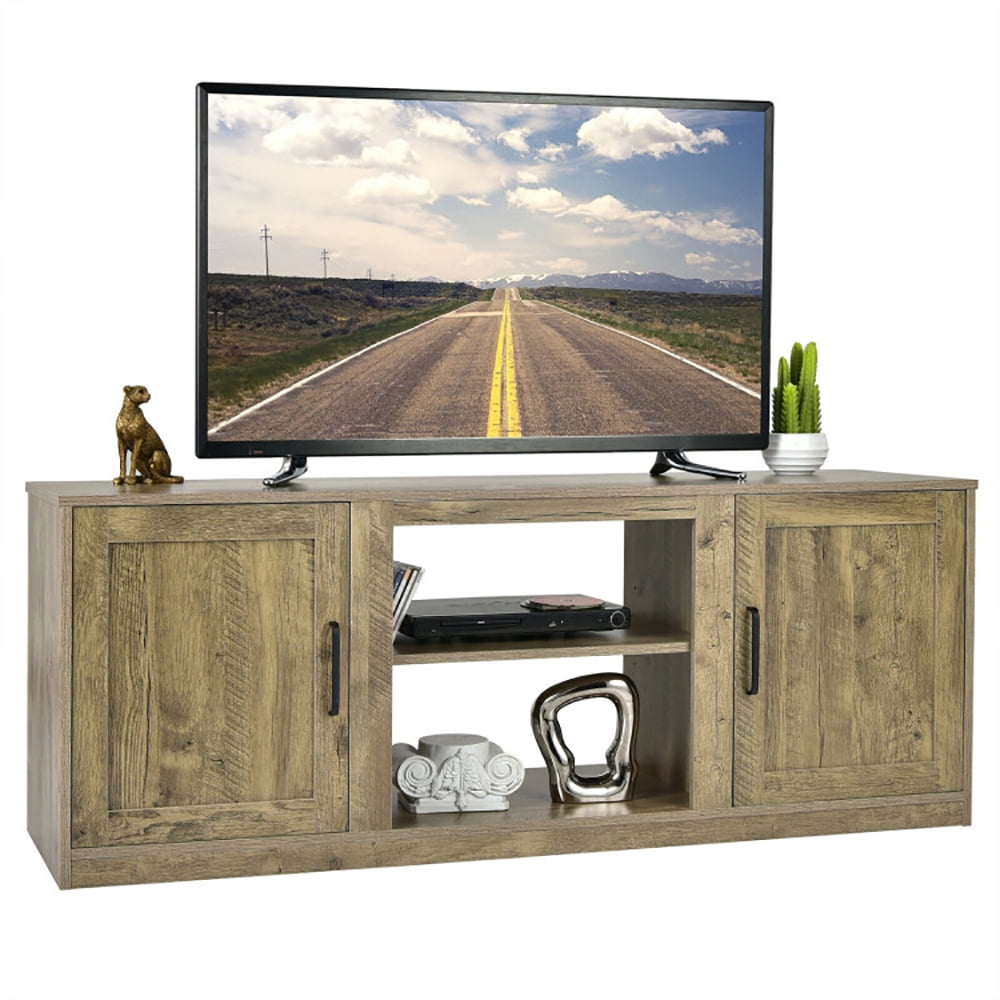 Finihen TV Stand, TV Cabinet, 58 Inch TV Stand with 1500W Faux Fireplace for TVs up to 65 Inch, Media Entertainment Center with Storage, for Living Room, Bedroom, Natural