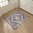 thumbnail image 3 of ODIKA 3'x5' Washable Area Rug Blue Boho Southwestern Blush Denim Medallion Zigzag Diamond Rustic Border for Hallway, Laundry Room, Non-Slip, Flatweave, Easy Care, 3 of 7