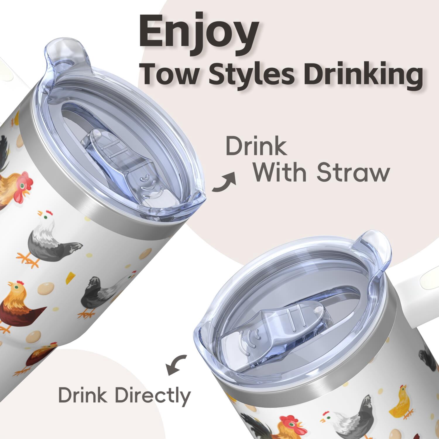 20oz Funny Chicken Tumbler with Handle Insulated Travel Mug Special Birthday Christmas Gift for Chicken Fans Women Men Cup Holder Friendly Durable Material Wide Mouth for Ice Office Home Daily Use