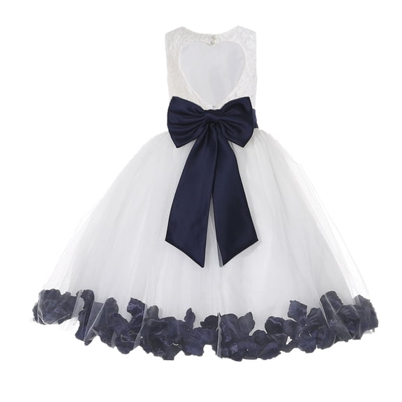 Ekidsbridal White Floral Lace Heart Cutout with Petals Flower Girl Dress Formal Photoshoot Father Daughter Dance Ballroom Gown 185T 7