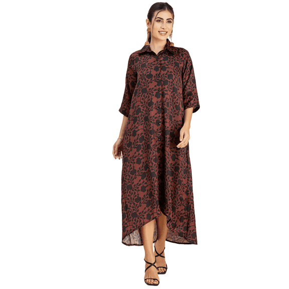 Moomaya Womens Button Down Midi Dress, Collared Neck, Quarter Sleeves Dress