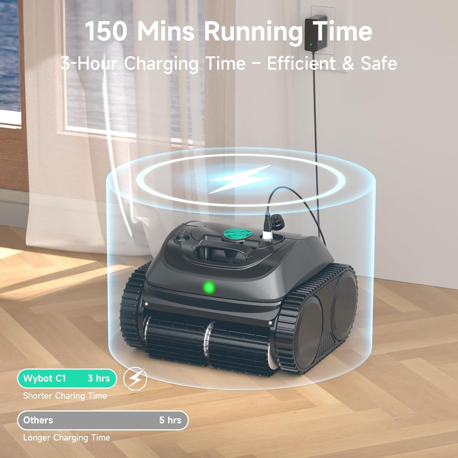 WYBOT C1 Robotic Pool Cleaner, 4-in-1 Cordless Pool Vacuum for Inground and Above Ground Pools up to 1,614 Sq.ft, 150-Min Runtime, Wall & Waterline Cleaning