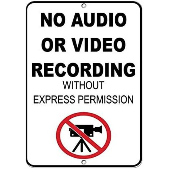 UEJUNBO No Audio Or Video Recording Without Express Permission Sign Business Sign 12X8 Inches Metal Tin Sign