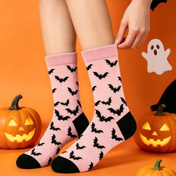Hkoxplj Socks for Women Men Halloween Socks Cotton Crew Socks Novelty Pumpkin Bat Ghost Pattern Soft Stretchy Mid Calf Socks Unisex Socks for Daily Party Wear Gift up to US 10