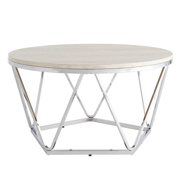 SEI Furniture Luna 33" Round Faux Stone Top Coffee Table in Silver