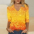 thumbnail image 3 of JTZGDY Sequin Tops for Women Plus Size 3/4 Sleeves Glitter Sparkly Printed Sexy V Neck Basic T-Shirts Dressy Casual Summer Oversized Tunic Blouse Multicolor#07 M, 3 of 6