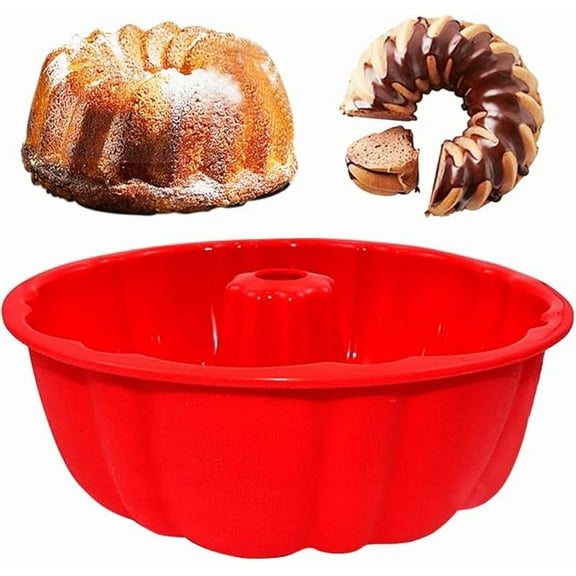 10 inch Silicone Bundt Cake Pan, Non-Stick Silicone Fluted Pans, ome Baking DIY Cake Mold for Cake, Jelly, Bread, Chocolate, Para Gelatinas (Red) (Red, 1 Pack)