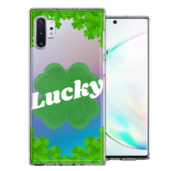 MUNDAZE for Samsung Galaxy Note 10 Lucky St Patrick's Day Shamrock Green Clovers Double Layer Phone Case Cover