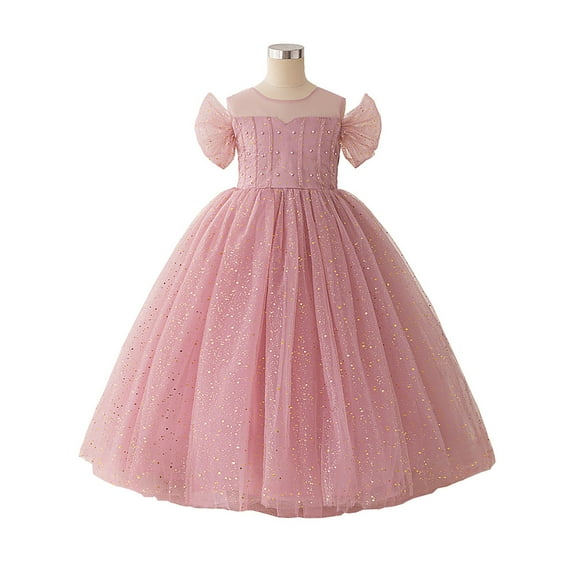 Glisme Girls Dress Party Gown Beaded Puffy Sundress For Kids Birthday Pageant Walk Casual Wear Leisure Princess Dress For Girl Size 7-8 Years,Pink