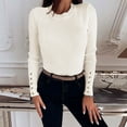 thumbnail image 2 of Tiqkatyck Clearance Womens Fashion Sweaters for Women Long Sleeve Crew Neck Button Down Shirts Blouse Casual Plain Tops with Buttons Women Sweaters White, 2 of 5