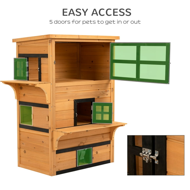 PawHut 3-Story Indoor/Outdoor Cat House with Raised Floor, Asphalt
