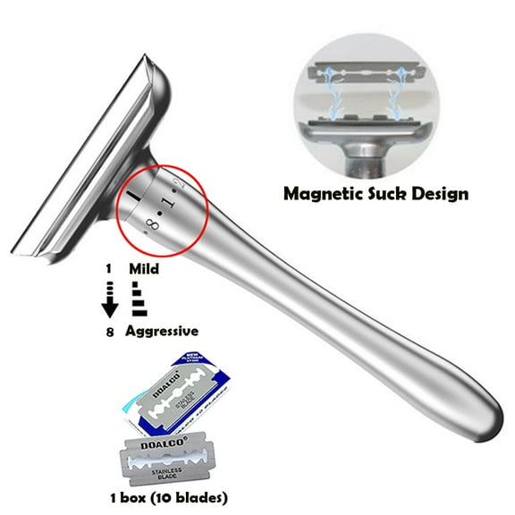 Magnetic Suck Shaver 8 Gears Adjustable Double Edge Safety Manual Razor DOALCO 10 Blades