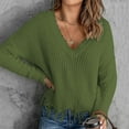 thumbnail image 2 of UJNDER Loose Casual V Neck Pullover Sweater for Women Hem Fringe Solid Color Knit Fall Army Green M, 2 of 6