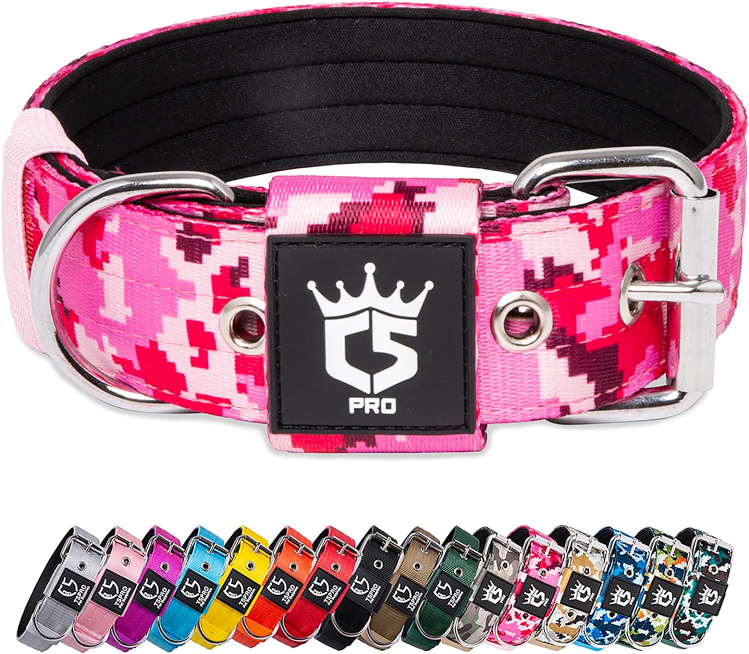 TSPRO Tactical Dog Collar 1.5" Heavy Duty, Camo Pink, Large photo 1
