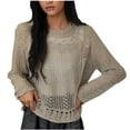 thumbnail image 2 of Yuwull Going Out Tops Womens Crewneck Crochet Lace Long Sleeve Hollow Out Cable Knit Sweaters Pullover Crop Tops, 2 of 3