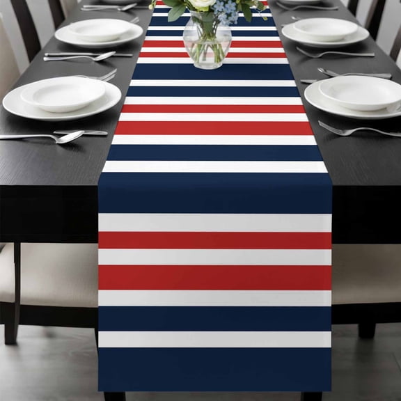 Navy Blue Red Striped Table Runner 36 Inches Long, Modern Minimalist Ombre Lines Kitchen Coffee Dining Table Decoration for Home Party Birthday Wedding Home Decor 13x36 Inches