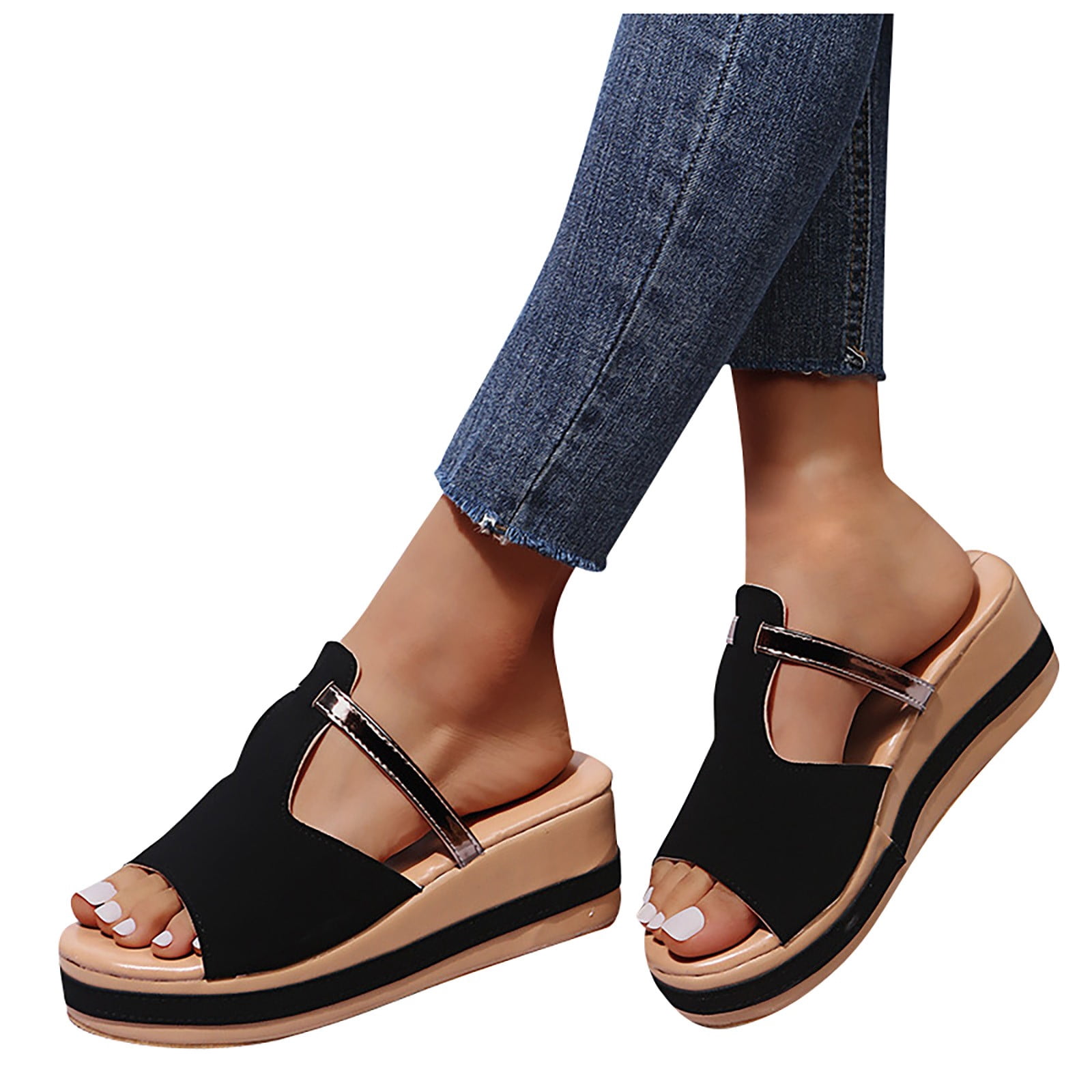 Women's Wedge Slippers One-line Thick 
