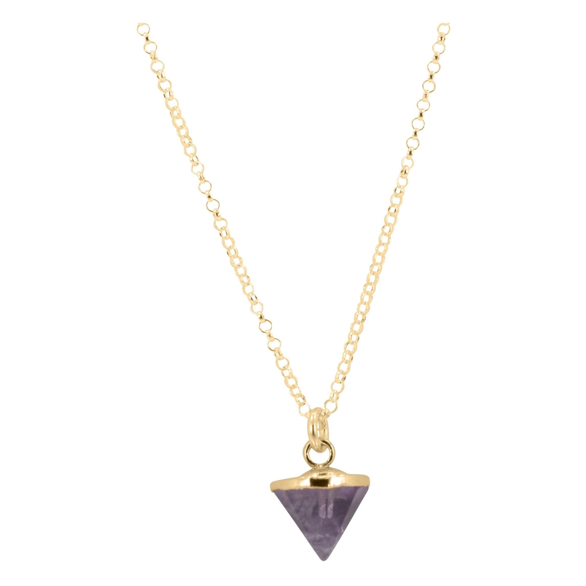 Small Gold Gem Spike Necklace on 24in. Chain, Stone Choice, #6451-yg (Blue Chalcedony) by
