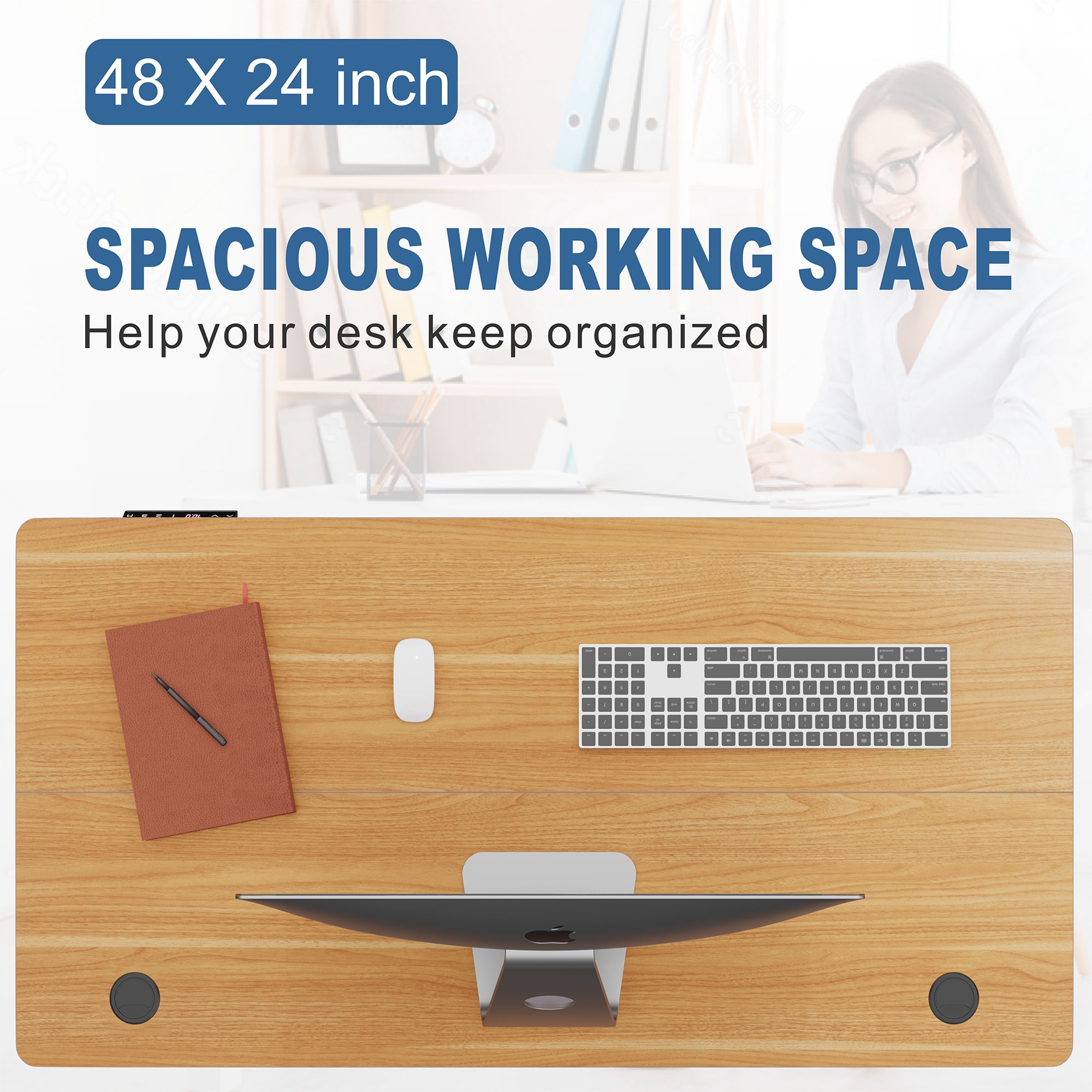 SOBANIILO Electric Height Adjustable Standing Desk with Memory Controller, 48" x 24" Finish, Black Frame/Bamboo Top