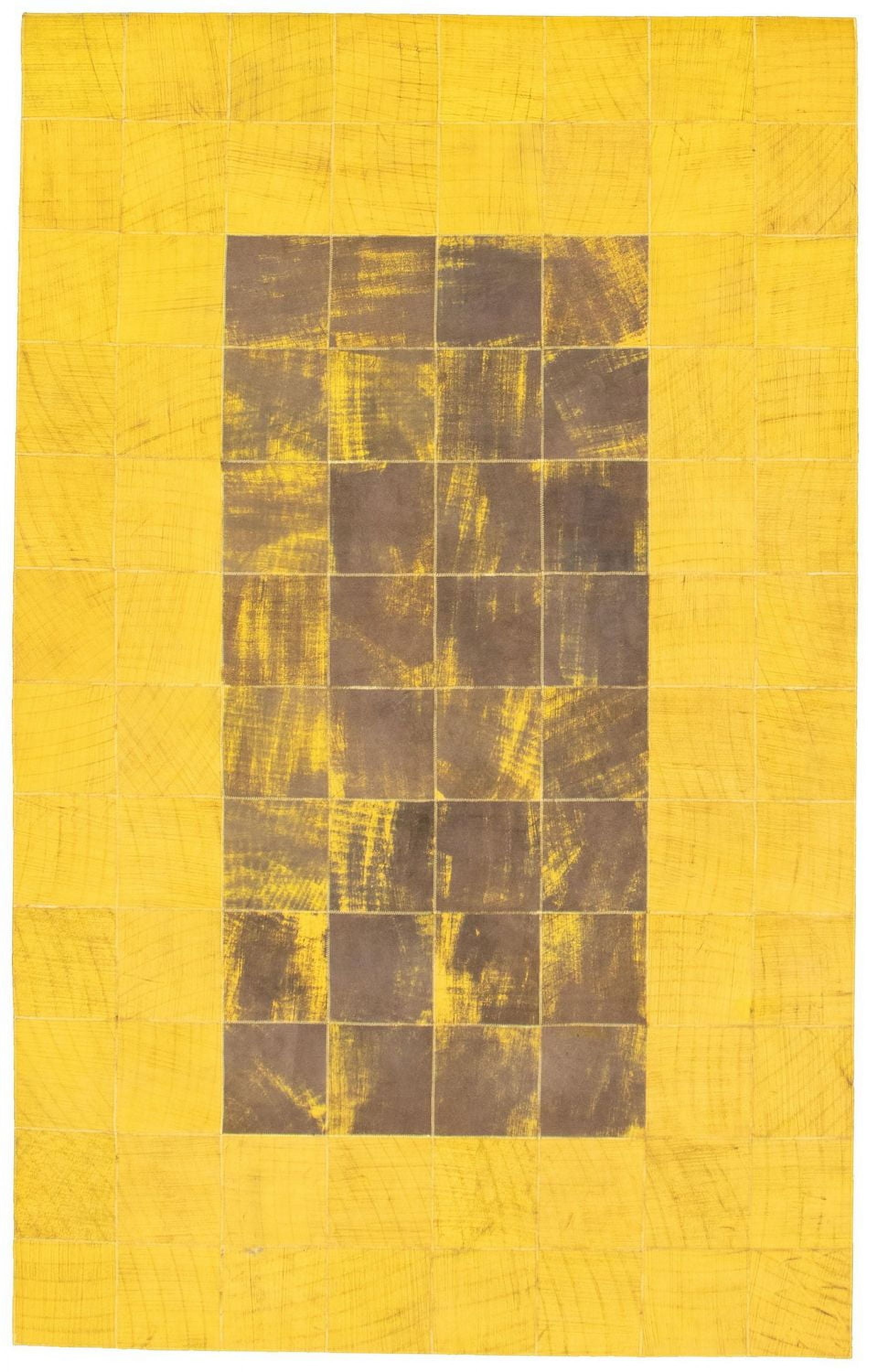 ECARPETGALLERY 5'0" x 8'0" Contemporary Cowhide Patchwork Handmade Area Rug for Living Room, Dining Room and Bedroom in Yellow