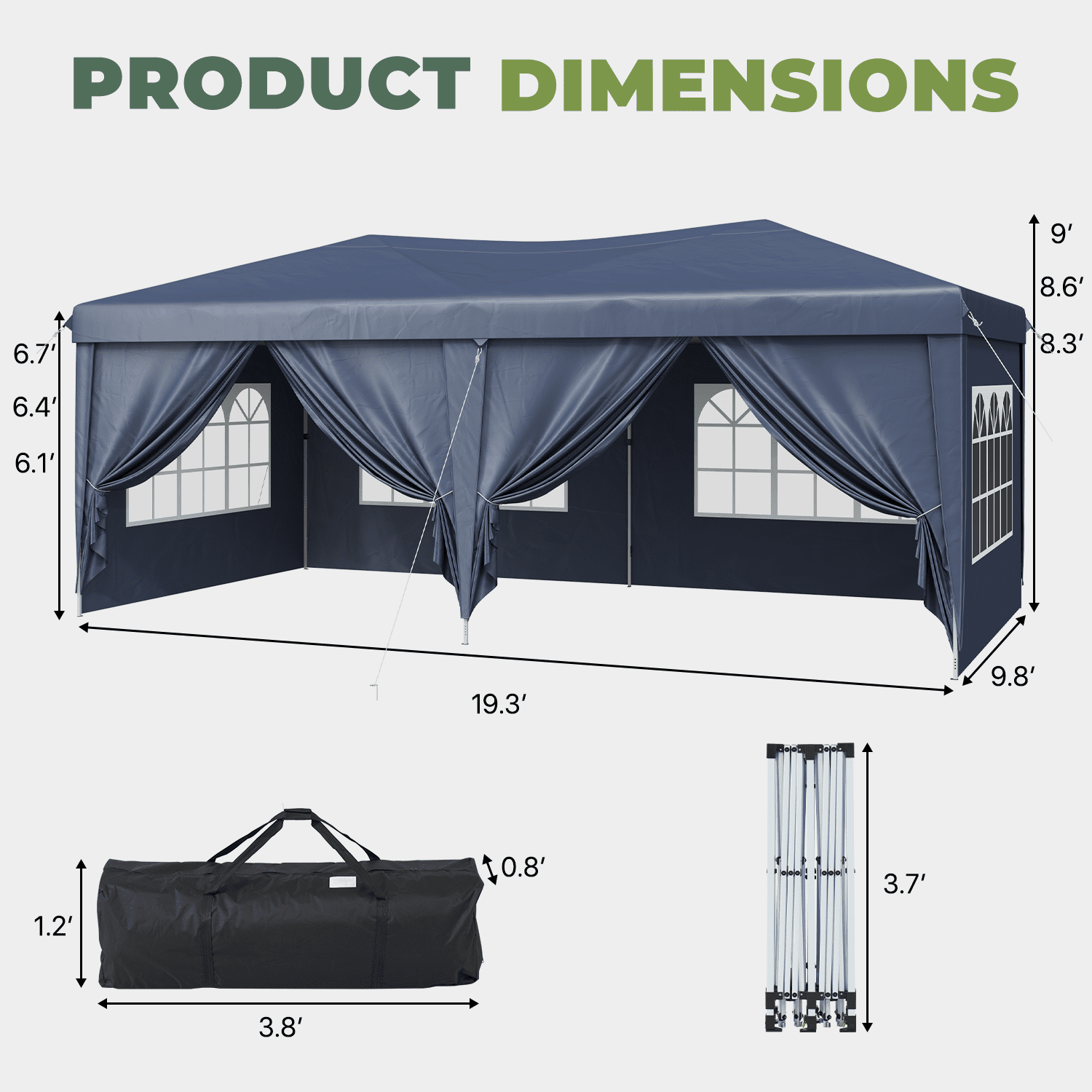 BaPiPro 10'x20' Pop up Canopy Tent, Folding Outdoor Party Wedding Event Tent with 6 Removable Sidewalls, 4 Windows, Portable Instant Shelter Canopy Gazebo, Blue