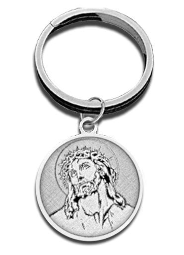 Ecce Homo Jesus Religious Engravable Keychain - 1 Inch X 1 Inch Round - Gold Plated