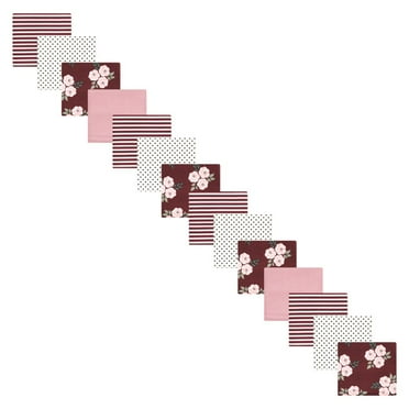 Hudson Baby Infant Girl Cotton Flannel Receiving Blankets Bundle Set, Burgundy Floral, One Size