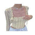 thumbnail image 2 of Women‘s Spring Summer Outfit Sets Long Sleeve Knotted Crop Tops + Solid Square Neck Camisole, 2 of 7