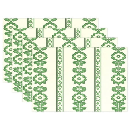 

Green Floral Stripes 4-Piece 12x18in Heat-Proof Place Mats Set Non-Slip for Family Dining