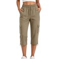 thumbnail image 2 of felwors Womens Capris with Pockets Loose Fit Casual Capri Pants Dressy Lightweight Ladies Baggy Cargo Pants for Hiking Khaki for Size L, 2 of 7