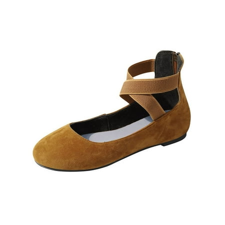 

Gomelly Ladies Casual Shoe Comfort Flats Zip Up Flat Shoes Anti-Slip Mary Jane Women s Women Brown 8