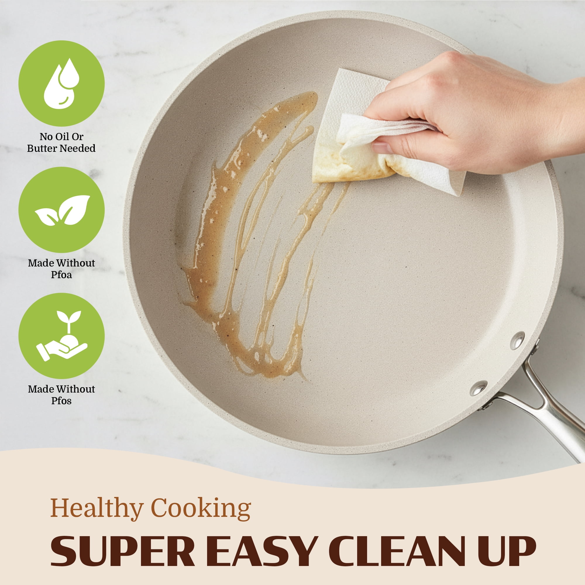 Granitestone 3 Pc Nonstick Frying Pan Set, 8" 10" 12" Frying Pans, Easy Clean Ceramic Frying Pan, Egg Omelet Pan Set, Oven & Dishwasher Safe Skillet, Cream