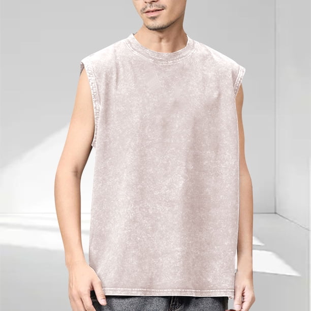 Tops para hombre, blusas y camisas de cuello redondo y manga corta para hombre, camisetas deportivas informales de color liso con cuello redondo y efecto desgastado, blusas de licra para hombre.