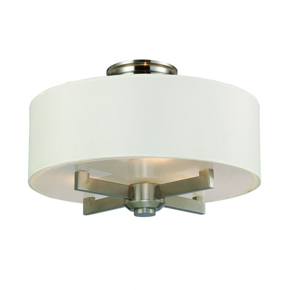 Elk Home Seven Springs 18" 3-Light Fabric and Metal Semi Flush in Nickel