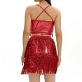 thumbnail image 5 of hotojiny Women 2 Piece Sparkly Sequin Dance Outfits Tassels Bodycon Crop Top Mini Dress Clubwear Skirt Set, 5 of 6