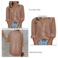 thumbnail image 3 of Blusa holgada de moda transpirable con botones y cuello vuelto de manga larga para mujer Marrón L, 3 of 4