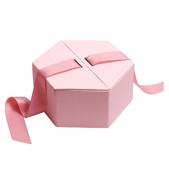 Amosfun 1Pc Pink Present Box Hexagonal Shape Durable Storage Case for Special Occasion Presentation
