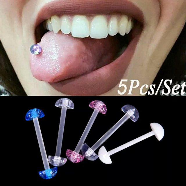 HOOUN 5Pcs/Set Mixed Acrylic Ball bell Soft Tongue Ring Studs Body -qy@