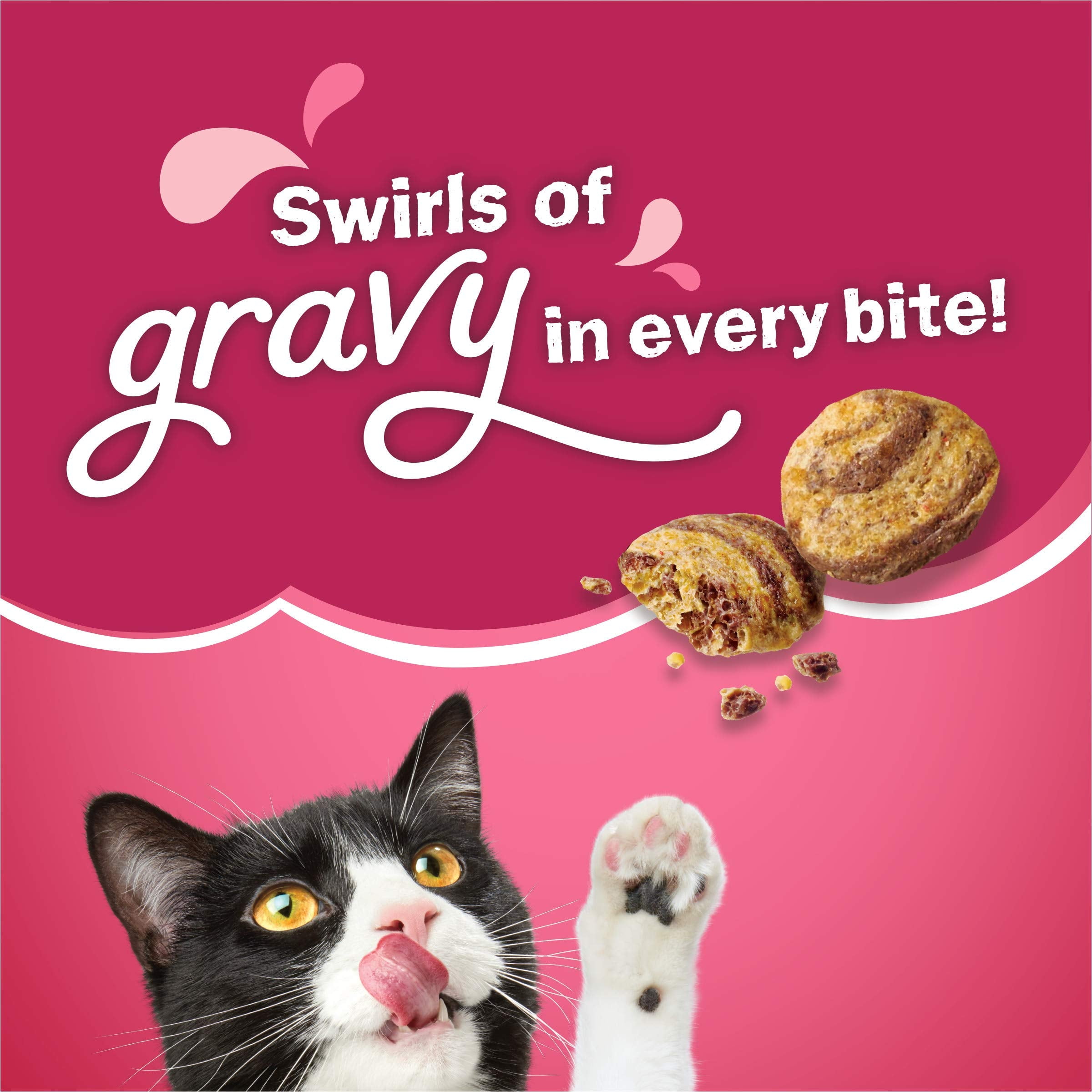 Purina Friskies Gravy Swirlers Dry Cat Food for Adult Cats & Kittens, Chicken & Salmon, 16 lb Bag