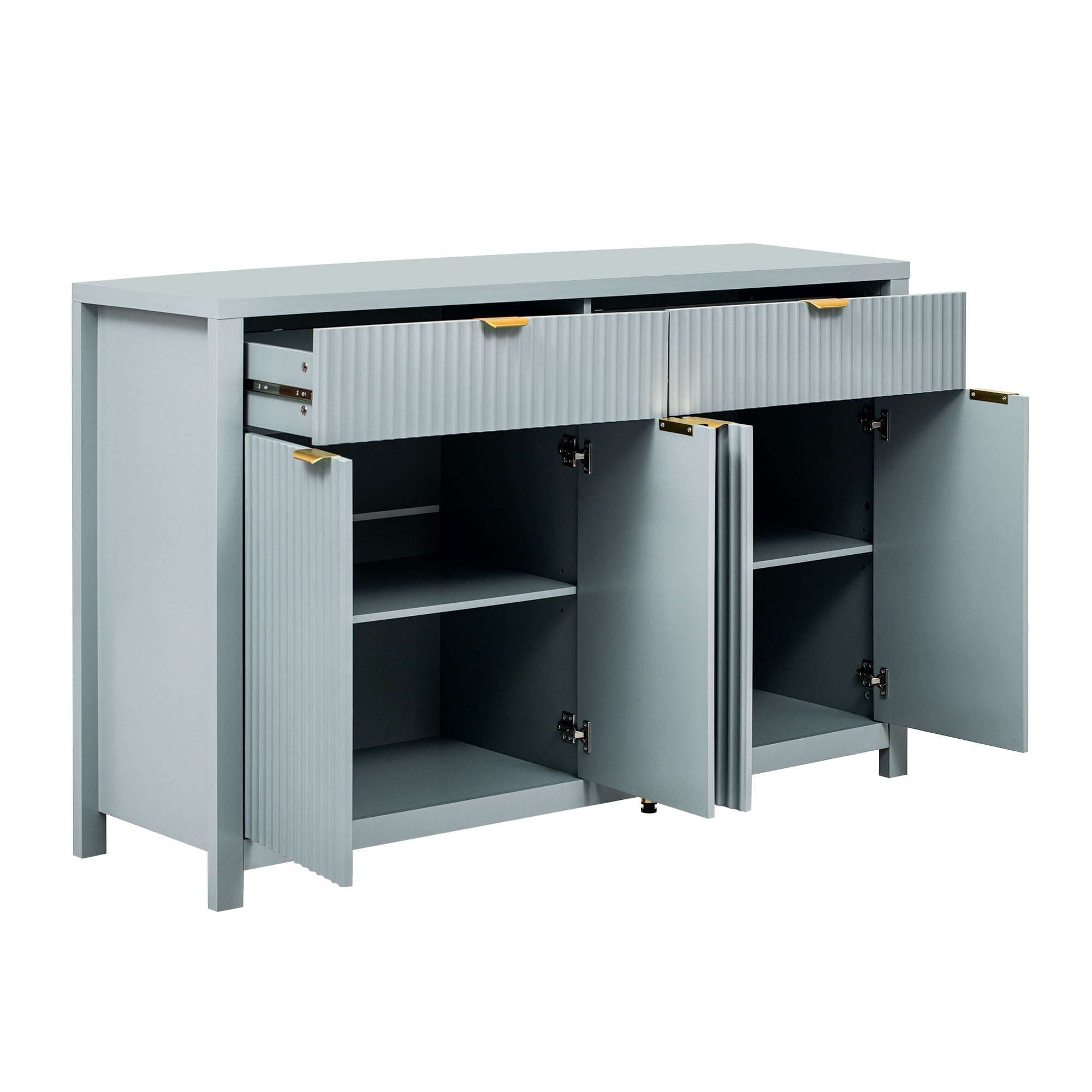 Euroco Sideboard Buffet Cabinet with 2 Drawers,55" Large Storage Cabinet with Adjustable Shelves and 4 Doors,Wood Coffee Bar Cabinet for Dining Room,Living Room,Hallway,Cyan