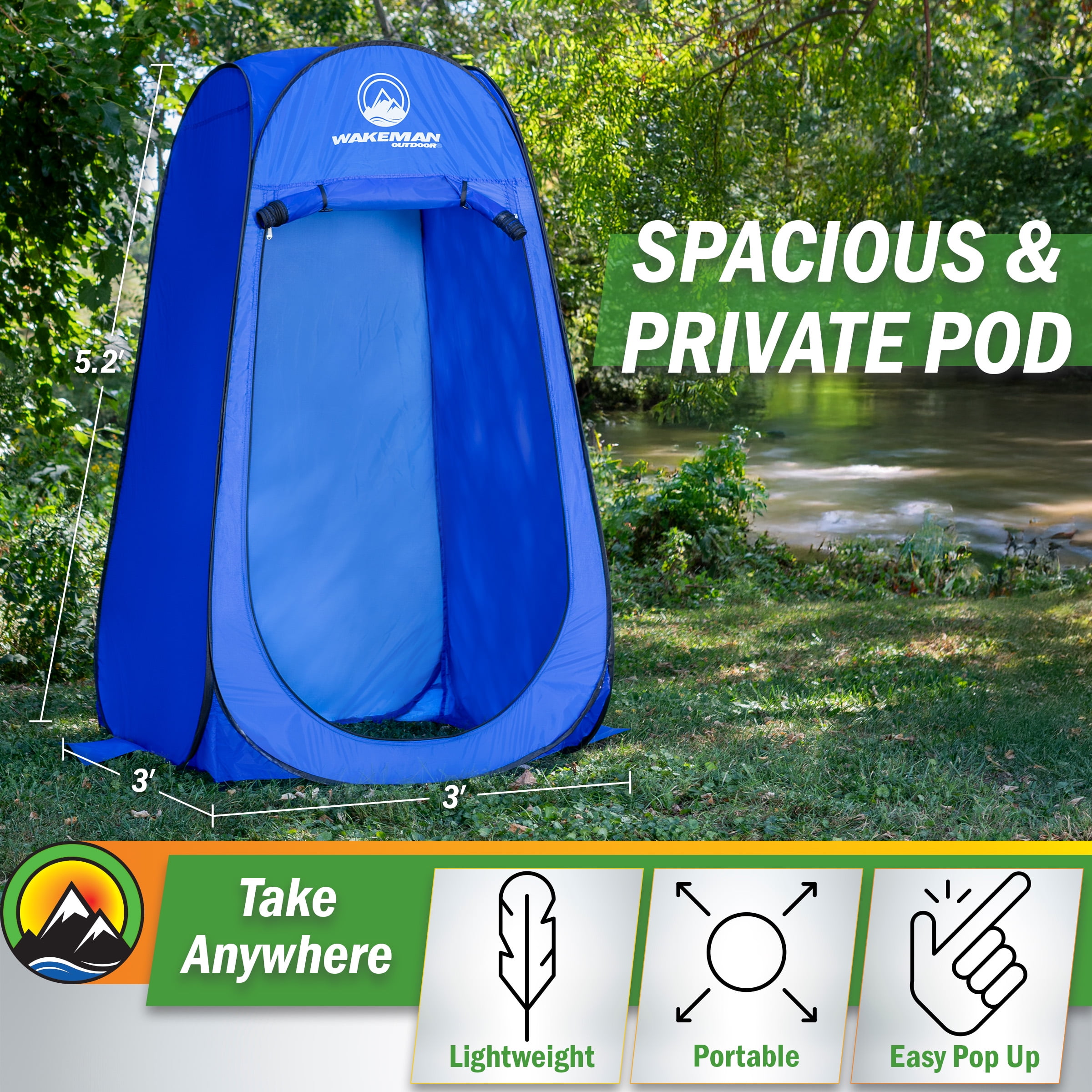 Wakeman Kid Size Pop Up Changing Tent, 3x3x5.2ft Mini Portable Toilet Stall or Dressing Room, Blue