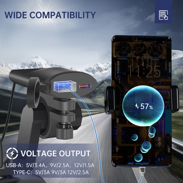 Motocicleta Motocicleta Teléfono Cargador Dual USB A/C Cargo Rápido 3.0 MOTOCICLETA USB CARGADOR INTELIGENTE